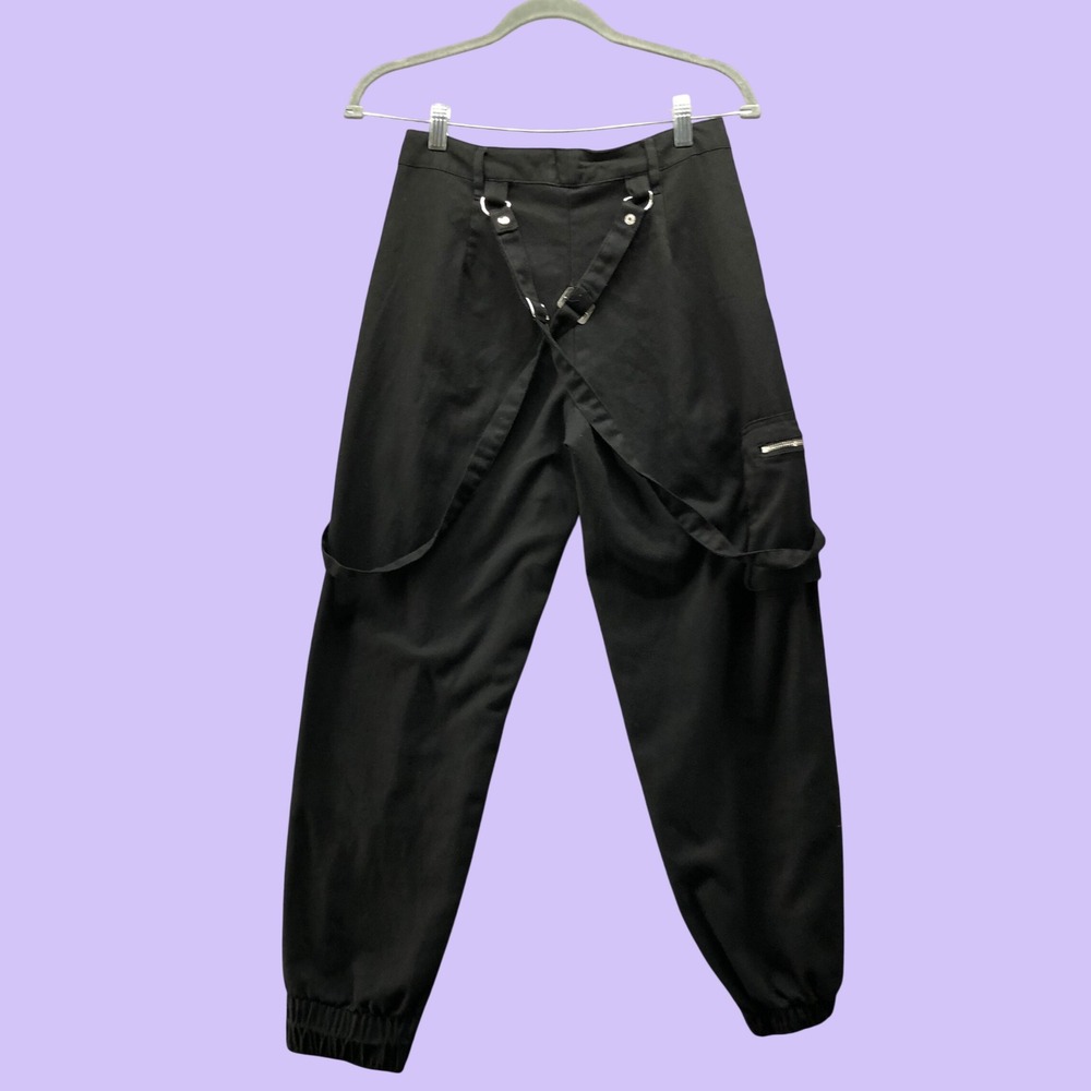 Hot Topic Black Strap Cargo Jogger Pants Womens XS Junior 1 Harness Cyber Goth